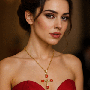 Crocifisso in corallo montato su argento placcato in oro di 24 carati-modello Toulouse