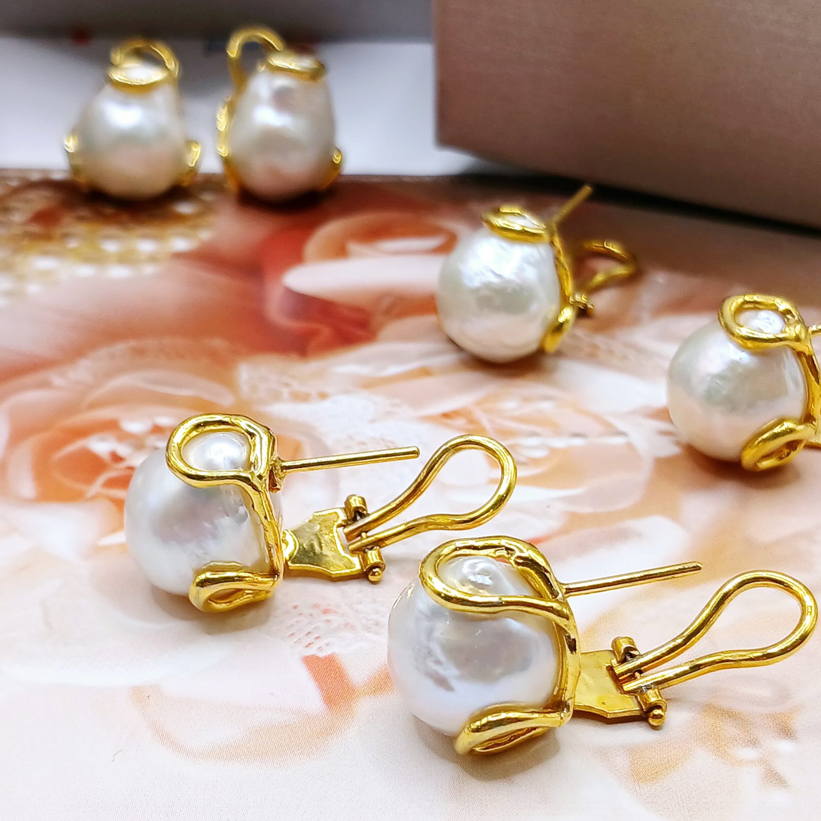 Orecchini A Perla Coltivata 7,5-8mm Bianchi In Argento 925 Placcato Oro 18k - Eleganti Gioielli Classici Per Donna - Regalo Di Classe