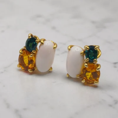 Orecchini con le pietre preziose placcati in oro di 24 carati-modello Valentina