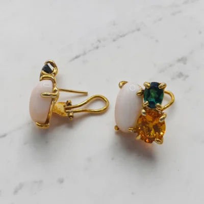 Orecchini con le pietre preziose placcati in oro di 24 carati-modello Valentina