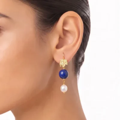 Orecchini pendenti con le perle barocche e Lapislazzuli in argento 925-modello Midori