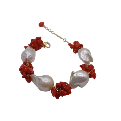 bracciale in autentico corallo mediterraneo e perle scaramazze silvana mannucci gioielli