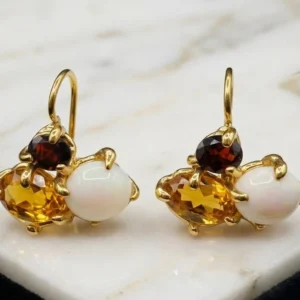 Orecchini con le pietre preziose placcati in oro di 24 carati-modello Fiorenza