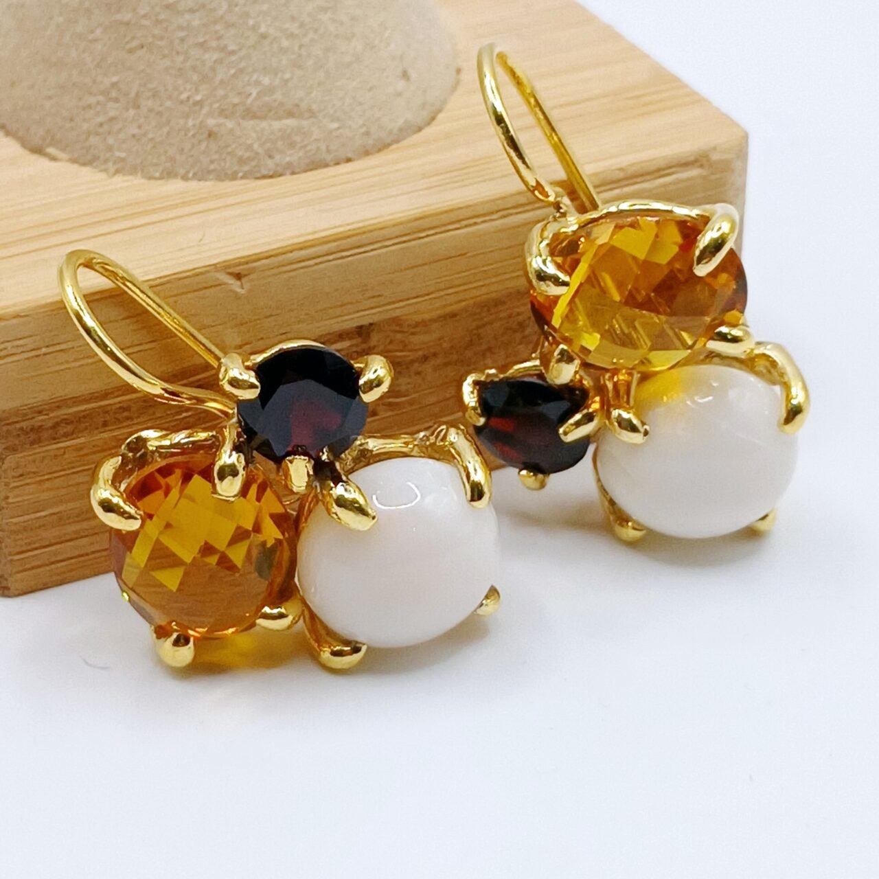 Coppia Orecchini Pendenti NKlaus In Oro Giallo 333 (8 Carati) Con Citrino E Zirconia, 13x8 Mm