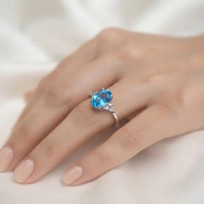 Anello con zircone bianco o Acquamarina in argento 925-modello Tiziana