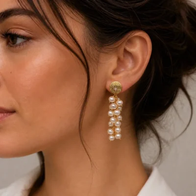 Orecchini a grappolo con le perle vere d’acqua dolce in argento 925-modello Marina