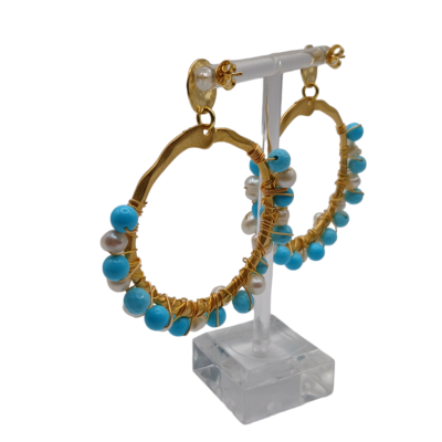 orecchini con il cerchio le perle e turchese lavorati a mano silvana mannucci gioielli 1