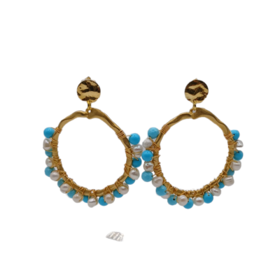 orecchini con il cerchio le perle e turchese lavorati a mano silvana mannucci gioielli 3