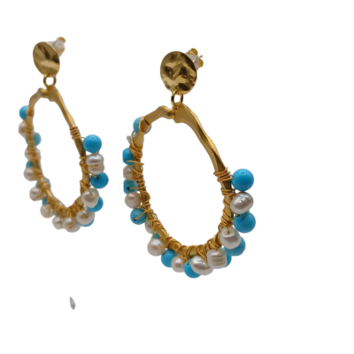orecchini con il cerchio le perle e turchese lavorati a mano silvana mannucci gioielli 4