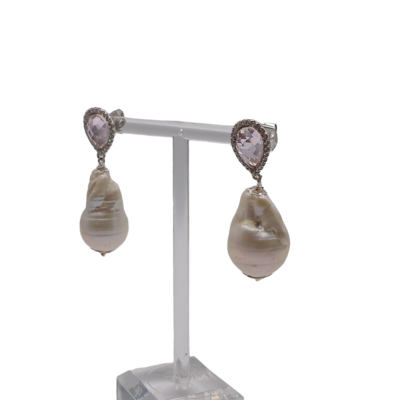 orecchini con il quarzo rosa e perle scaramazze silvana mannucci gioielli 1