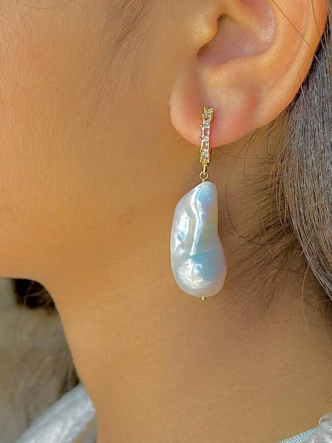 Boucles D'oreilles Perles Baroques Gris Foncé Avec Rondelle Quartz Fumé Argent 925