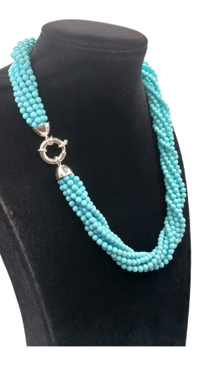 Collana multifilo in pasta di turchese,argento 925-Modello Sara
