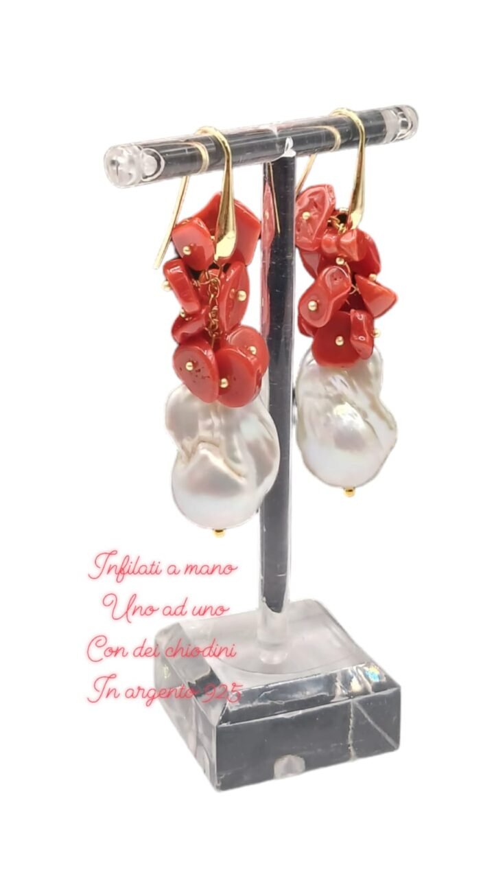 Orecchini con Corallo e perle barocche-modello Favolosi