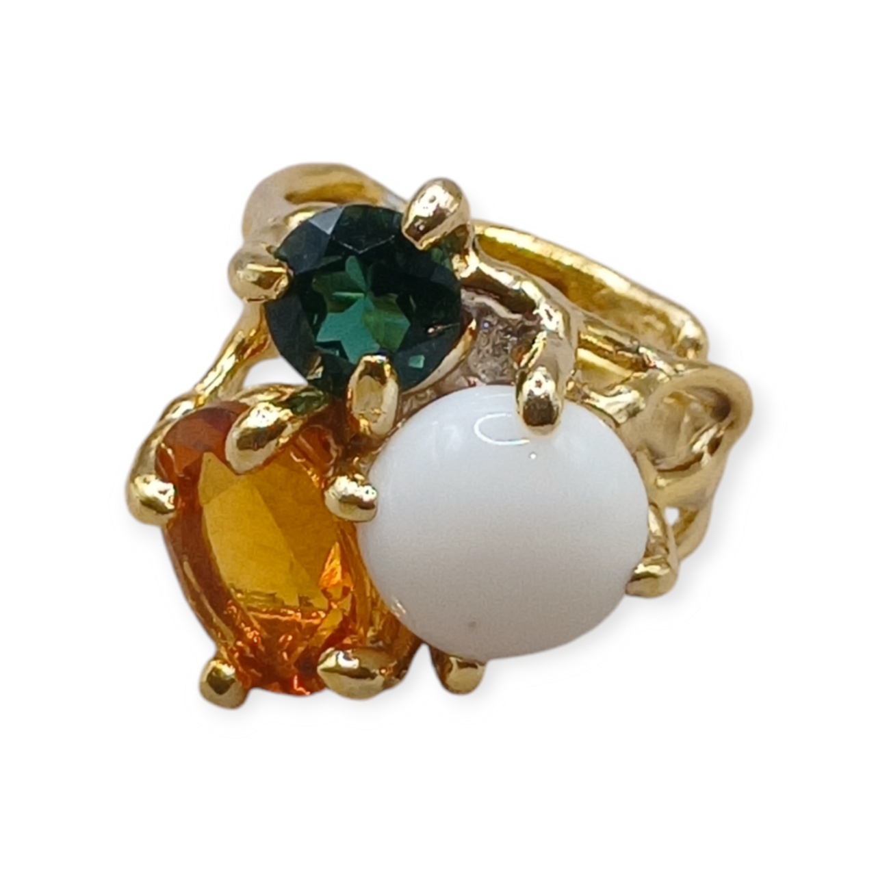 Anello di Corallo Rosa e Pietre Preziose su argento 925-Modello Taylor