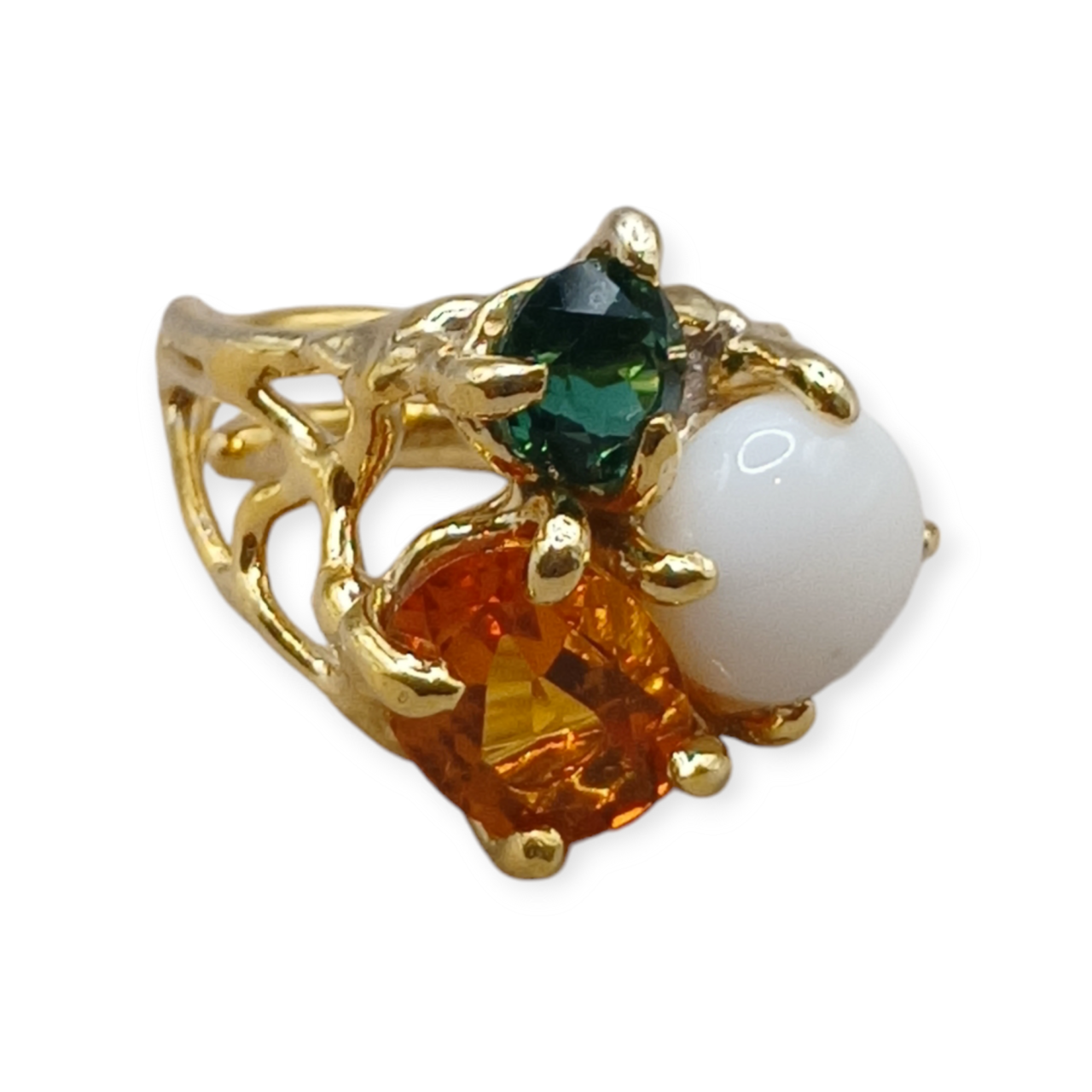 Anello di Corallo Rosa e Pietre Preziose su argento 925-Modello Taylor
