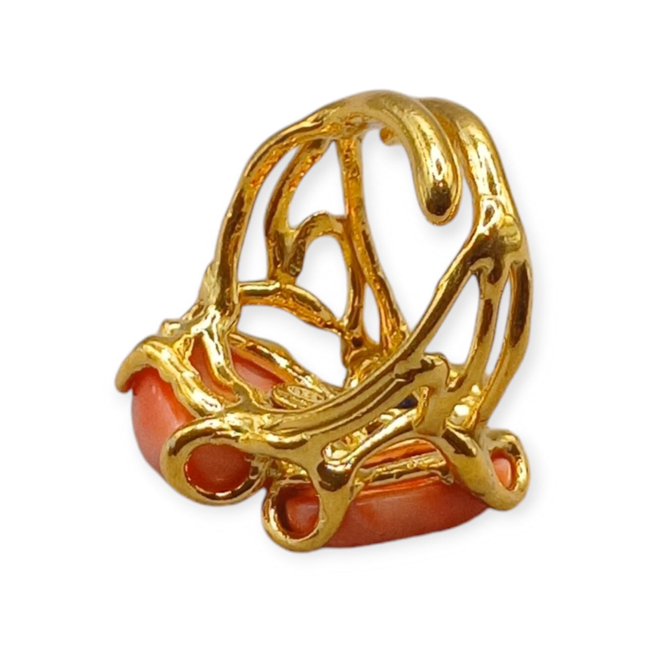 Anello di Corallo arancione e Pietre Preziose su argento 925-Modello Orchidea