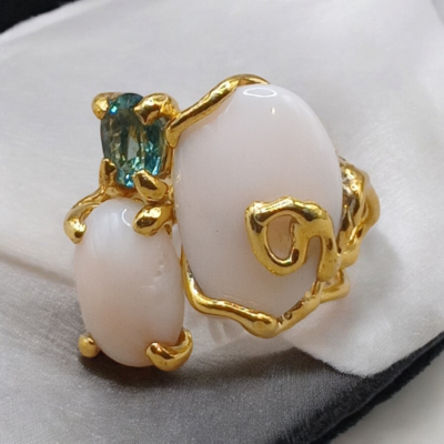 anello in autentico corallo rosa e acquamarina silvana mannucci gioielli 5