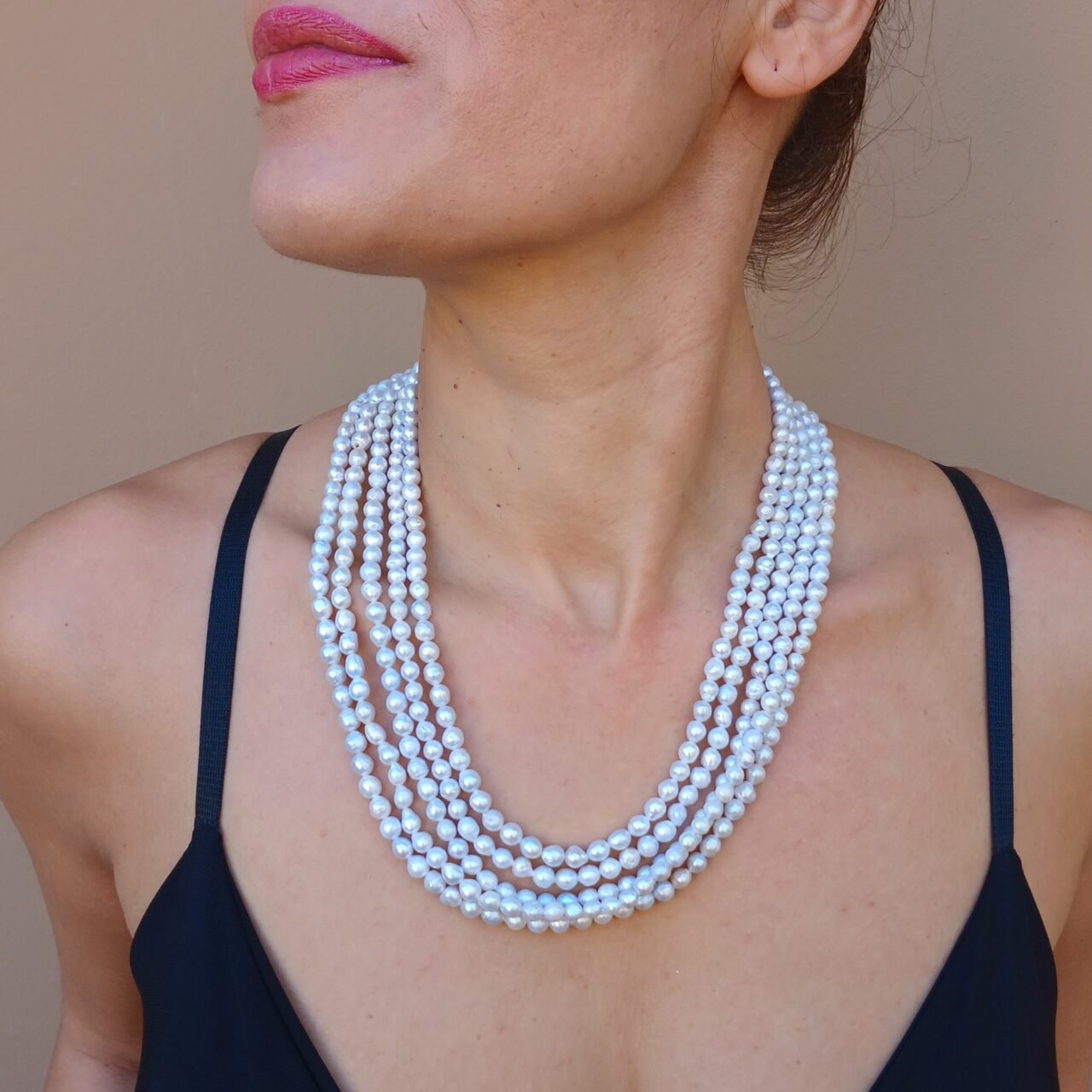 Collana multifilo con perle barocche naturali-Modello Rosita