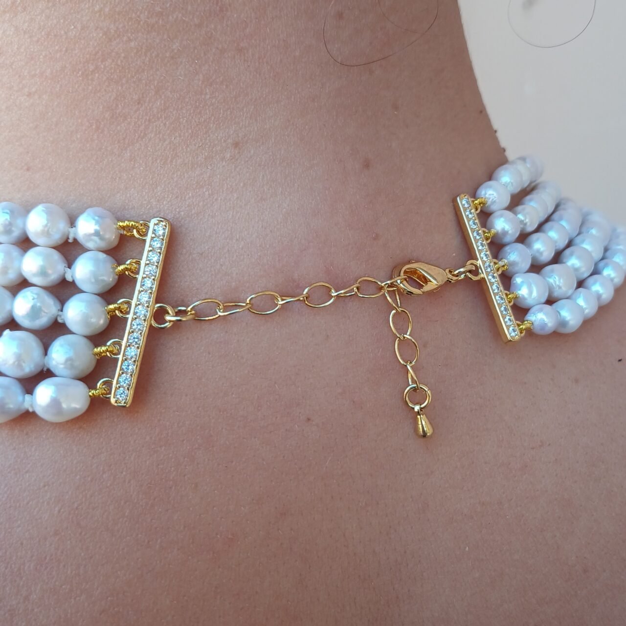 Collana multifilo con perle barocche naturali-Modello Rosita