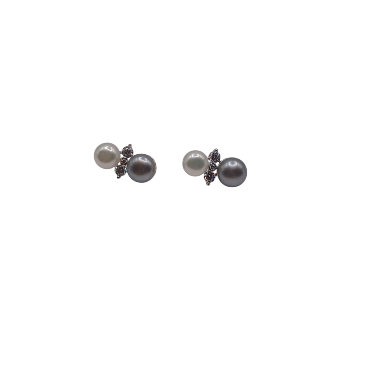 Orecchini con perle d'acqua dolce bianco e grigio e zirconi in argento 925-modello Katarina