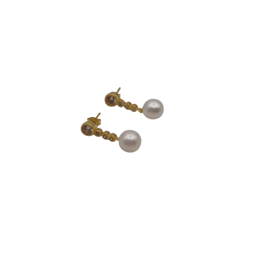 Orecchini perle acqua dolce zirconi argento 925 Emily con 4 zirconi bianchi placcati rodio dorato
