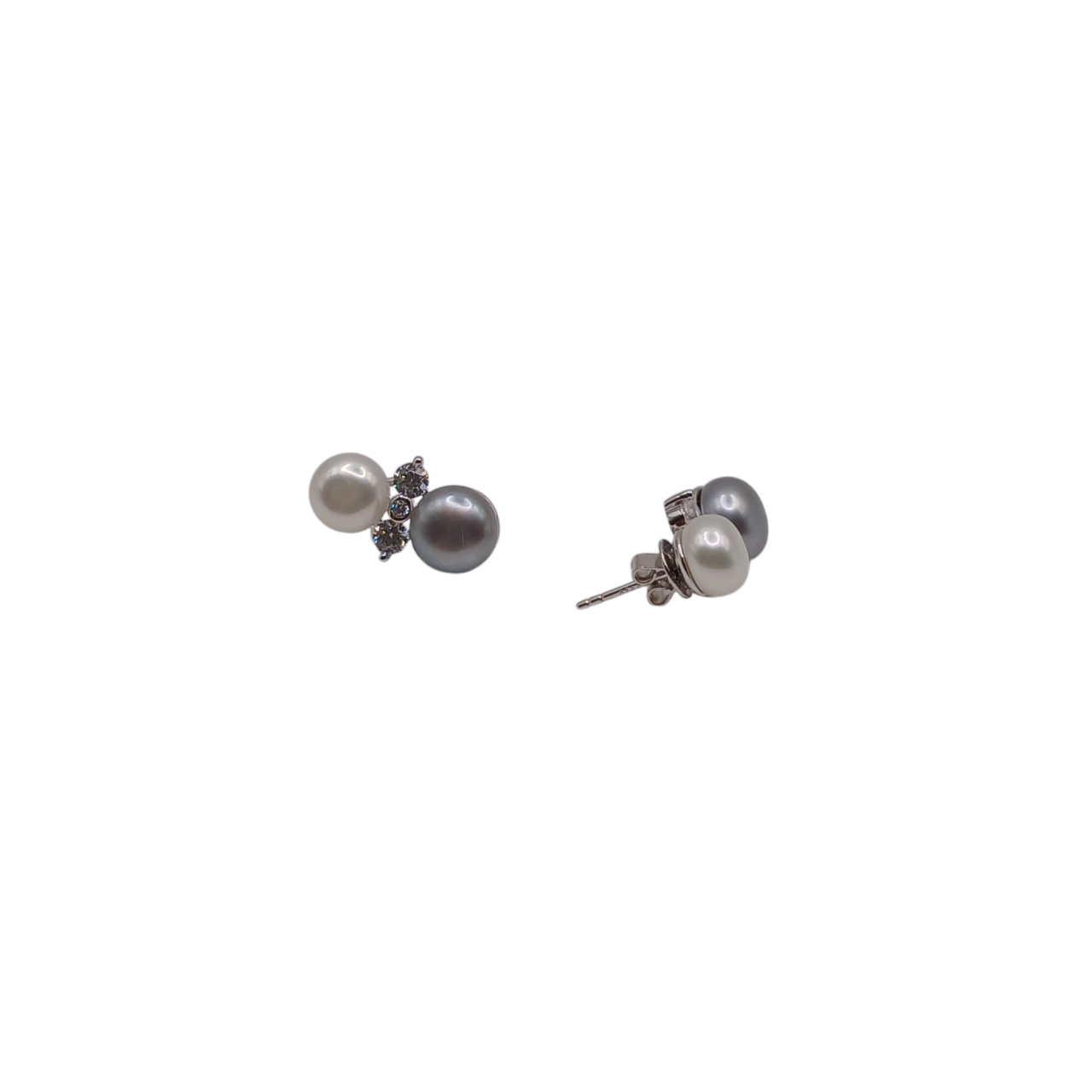 Orecchini con perle d'acqua dolce bianco e grigio e zirconi in argento 925-modello Katarina