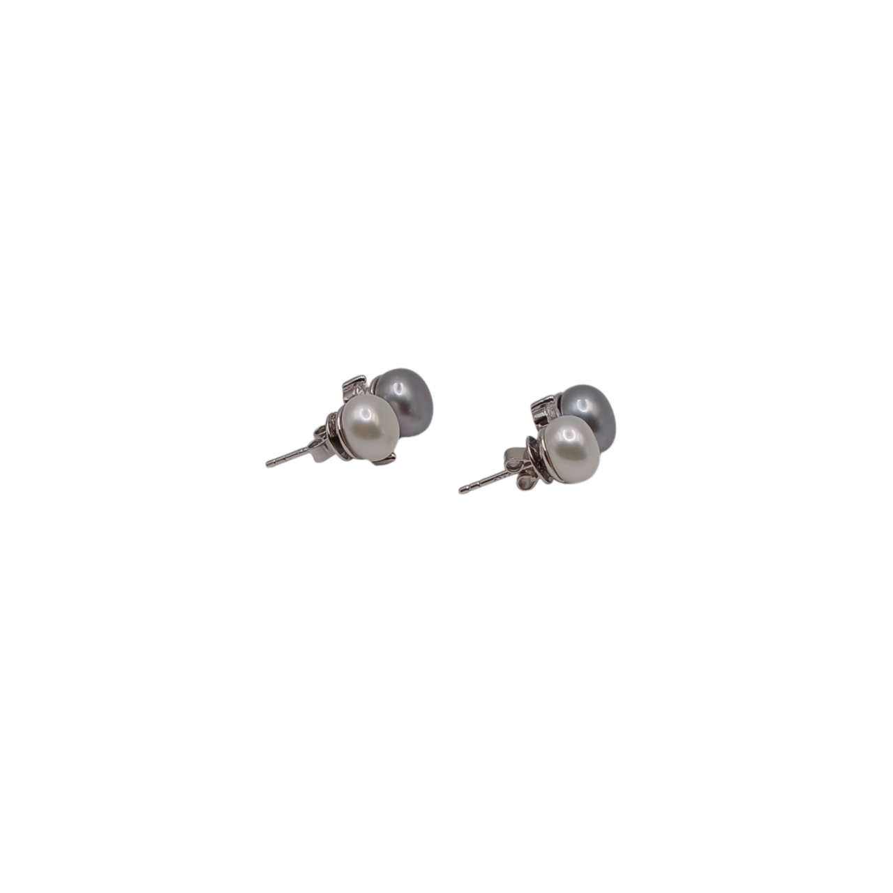 Orecchini con perle d'acqua dolce bianco e grigio e zirconi in argento 925-modello Katarina