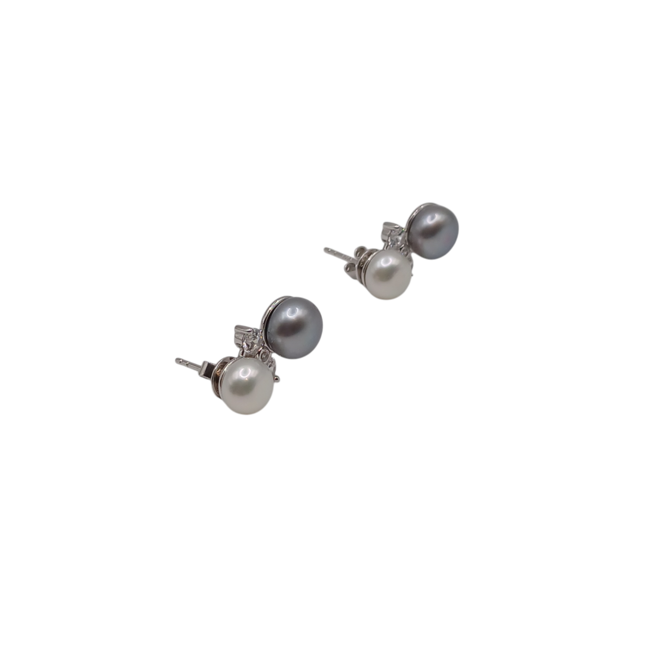 Orecchini con perle d'acqua dolce bianco e grigio e zirconi in argento 925-modello Katarina