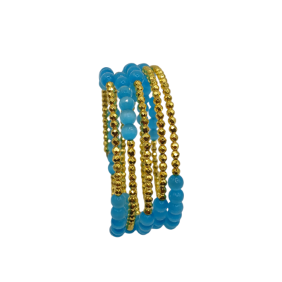 Bracciale spirale filo Ematite dorate e Occhio di Tigre 5 giri - immagine 2