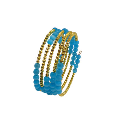 Bracciale spirale filo Ematite dorate e Occhio di Tigre 5 giri - immagine 4