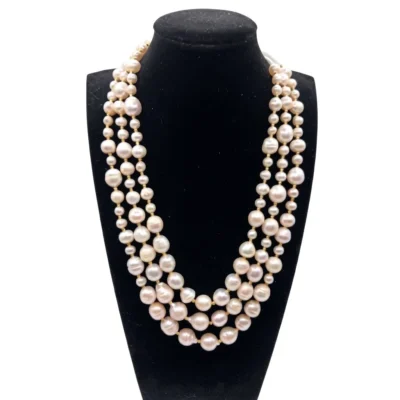 Collana a tre fili di perle d'acqua coltivate e perle barocche-Modello Jackie