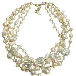 Collana di perle di fiume e perle scaramazze -modello Isola Mykonos