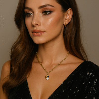 Collana a maglie larghe con pietre naturali-modello Estia
