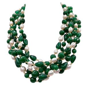 Collana in giada verde e Avventurina con perle barocche-modello Talassa