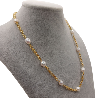 Collana maglie  in argento 925 con perle scaramazze-modello Ludovica - immagine 2