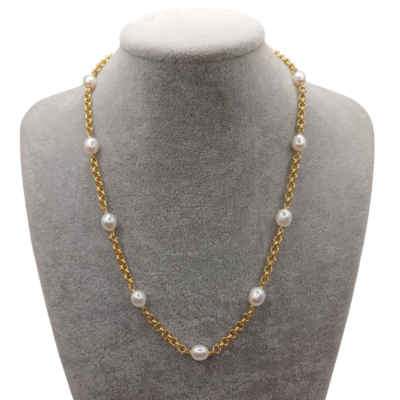 Collana maglie  in argento 925 con perle scaramazze-modello Ludovica