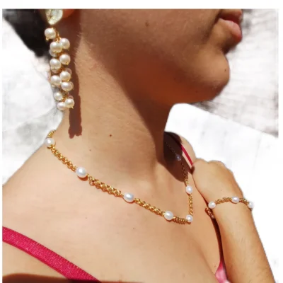 Collana maglie  in argento 925 con perle scaramazze-modello Ludovica