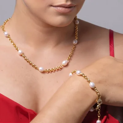 Collana maglie  in argento 925 con perle scaramazze-modello Ludovica