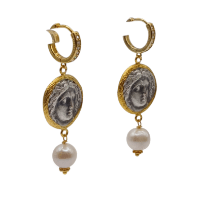 Orecchini con il cerchio in argento 925, ciondolo e perle coltivate- modello Grecia - immagine 2