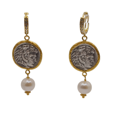 Orecchini con il cerchio in argento 925, ciondolo e perle coltivate- modello Grecia - immagine 3