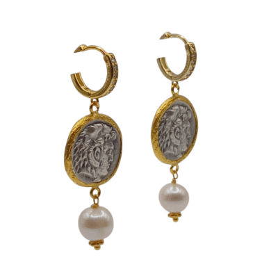 Orecchini con il cerchio in argento 925, ciondolo e perle coltivate- modello Grecia - immagine 4