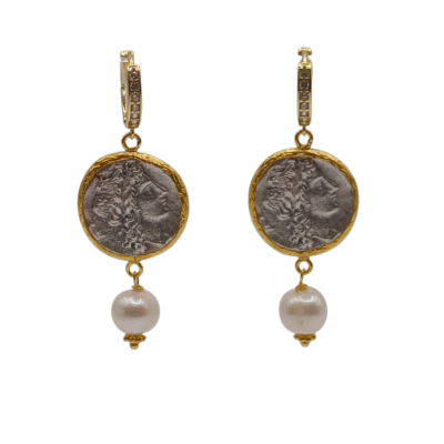Orecchini con il cerchio in argento 925, ciondolo e perle coltivate- modello Grecia - immagine 5