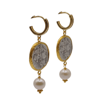Orecchini con il cerchio in argento 925, ciondolo e perle coltivate- modello Grecia - immagine 6