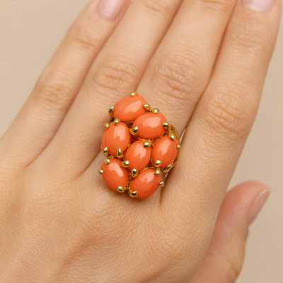 Anello in autentico corallo Mediterraneo pesca-arancione -modello 15