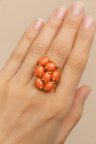 Anello in autentico corallo Mediterraneo pesca-arancione -modello 15