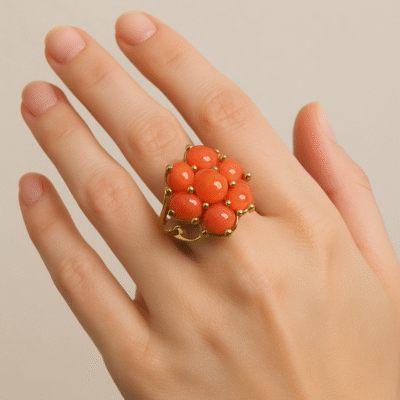 Anello in autentico corallo Mediterraneo pesca-arancione -modello 17