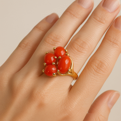 Anello in autentico corallo Mediterraneo-modello 25