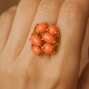 Anello in autentico corallo Mediterraneo pesca-arancione -modello 11