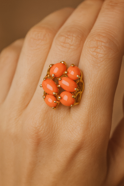 Anello in autentico corallo Mediterraneo pesca-arancione -modello 11