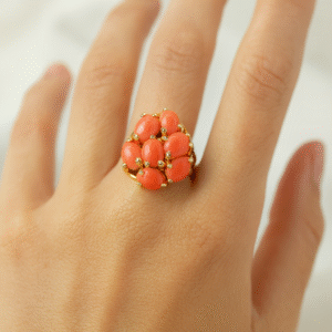 Anello in autentico corallo Mediterraneo pesca-arancione -modello 16